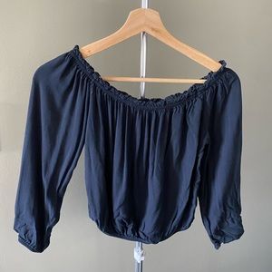 Brandy Melville navy off-the-shoulder crop top